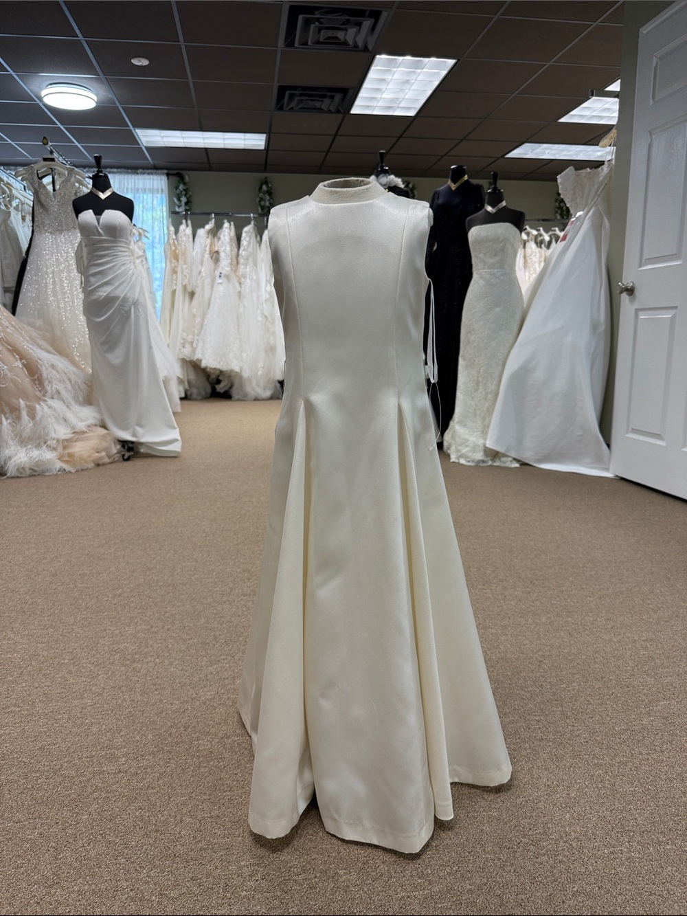 High-Neck Cream Bridal A-Line Gown